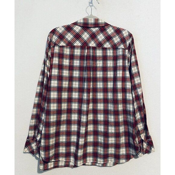 Talbots Top Womens 1X Red Metallic Plaid Button Up Ruffle Western Cottagecore - Picture 3 of 6